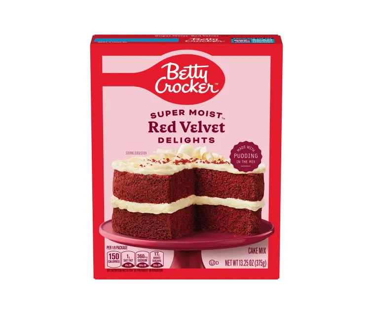 General Mills Betty Crocker Super Moist Red Velvet Cake Mix package