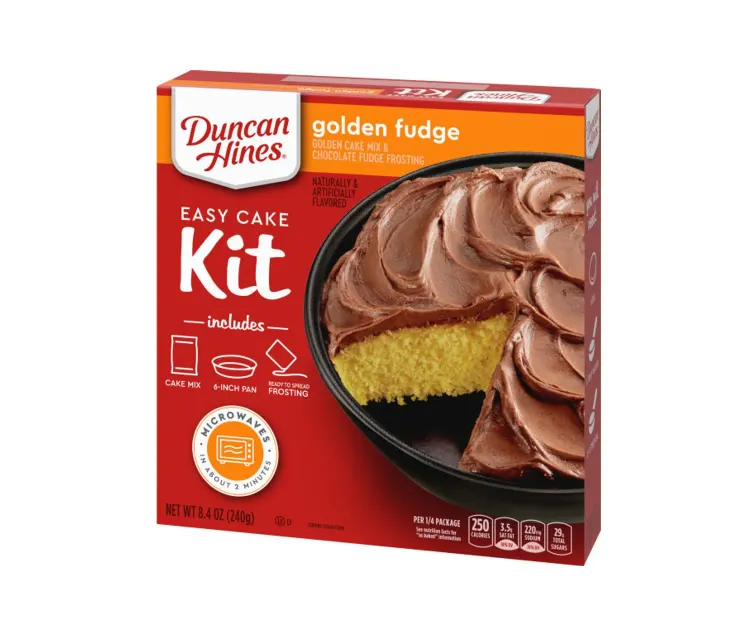 Conagra Duncan Hines Easy Cake Kit Golden Fudge package