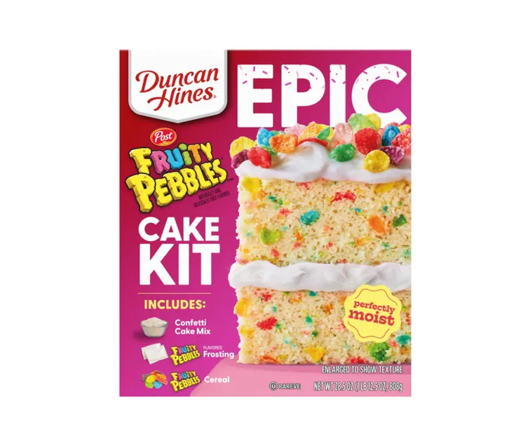 Conagra Duncan Hines Epic Fruity Pebbles Cake Kit package