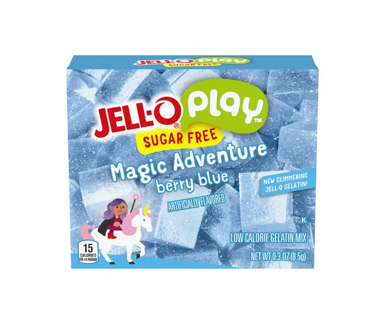 Kraft Heinz Jell-O Play Sugar Free Magic Adventure Berry Blue Gelatin Mix package