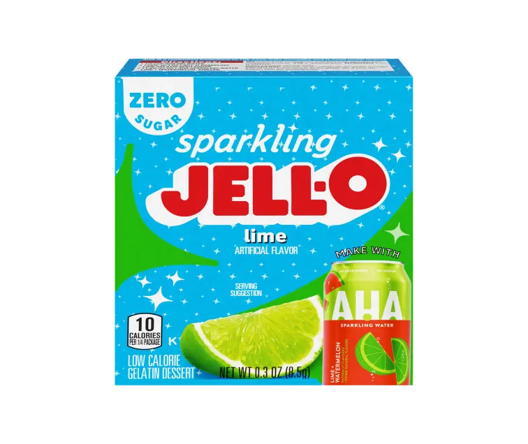 Kraft Heinz Jell-O Zero Sugar Sparkling Lime Gelatin package