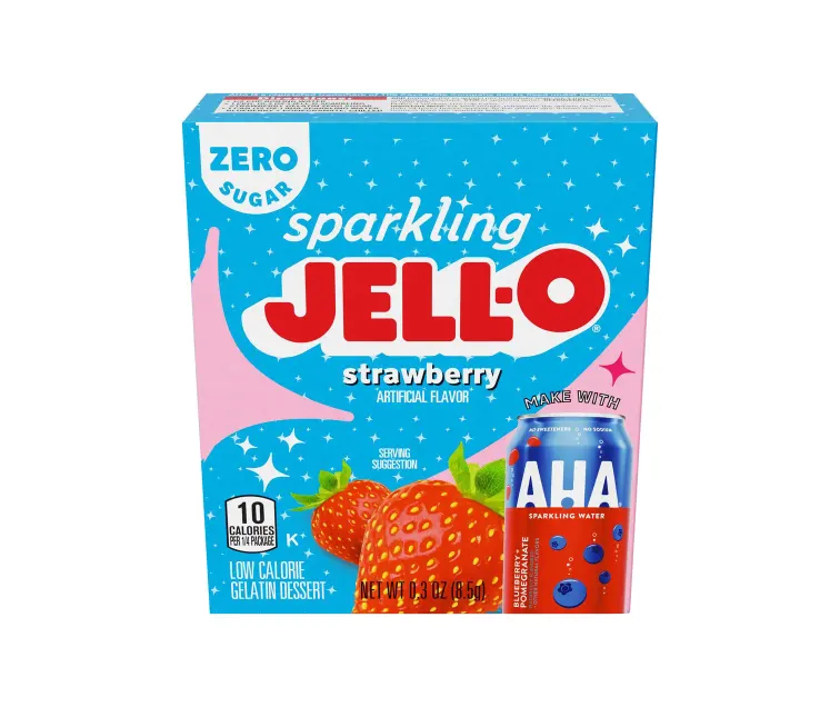 Kraft Heinz Jell-O Zero Sugar Sparkling Strawberry Gelatin package
