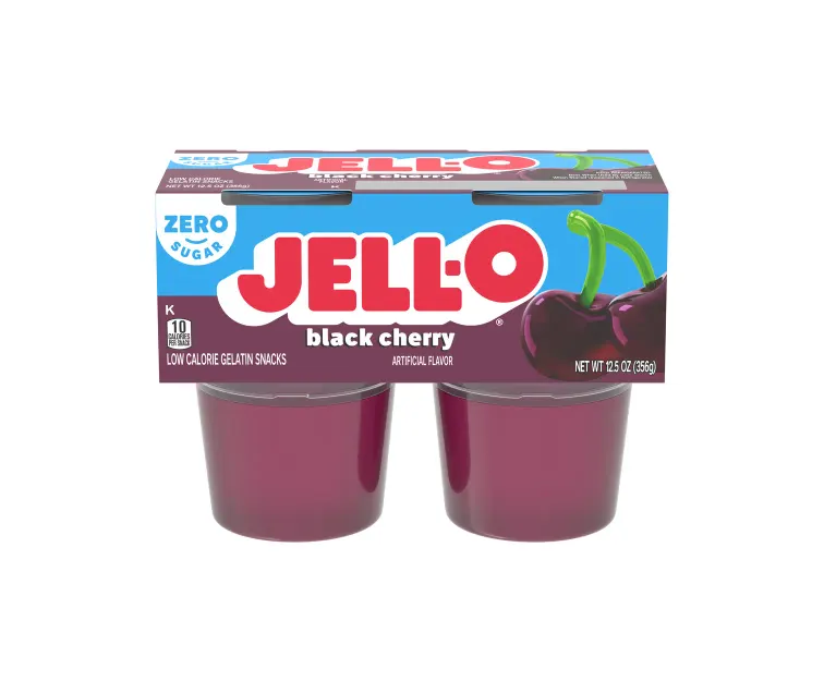 Kraft Heinz Jell-O Zero Sugar Black Cherry Gelatin Cups package