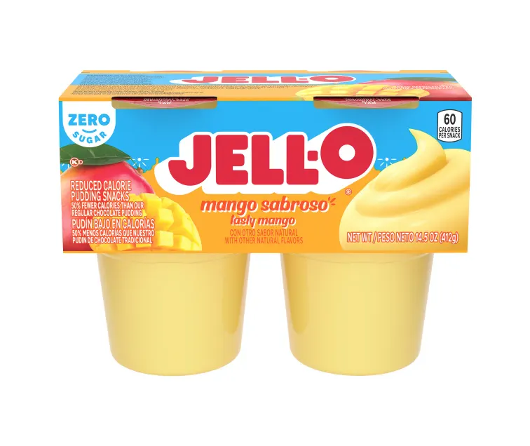 Kraft Heinz Jell-O Zero Sugar Mango Sabroso Pudding Cups package