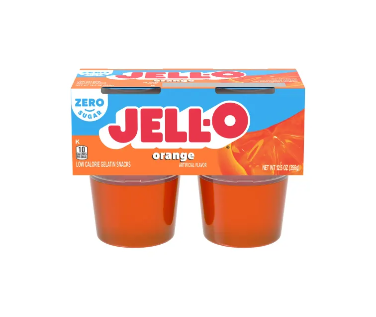 Kraft Heinz Jell-O Zero Sugar Orange Gelatin Cups package