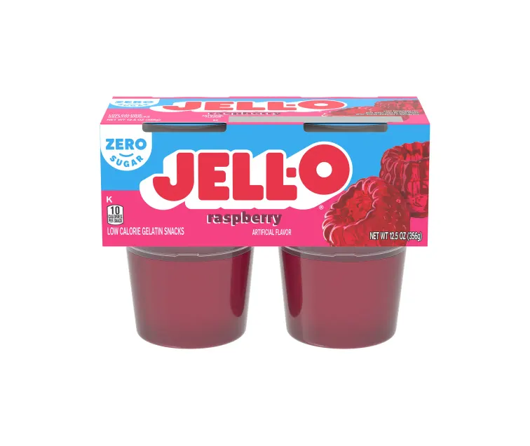 Kraft Heinz Jell-O Zero Sugar Raspberry Gelatin Cups package