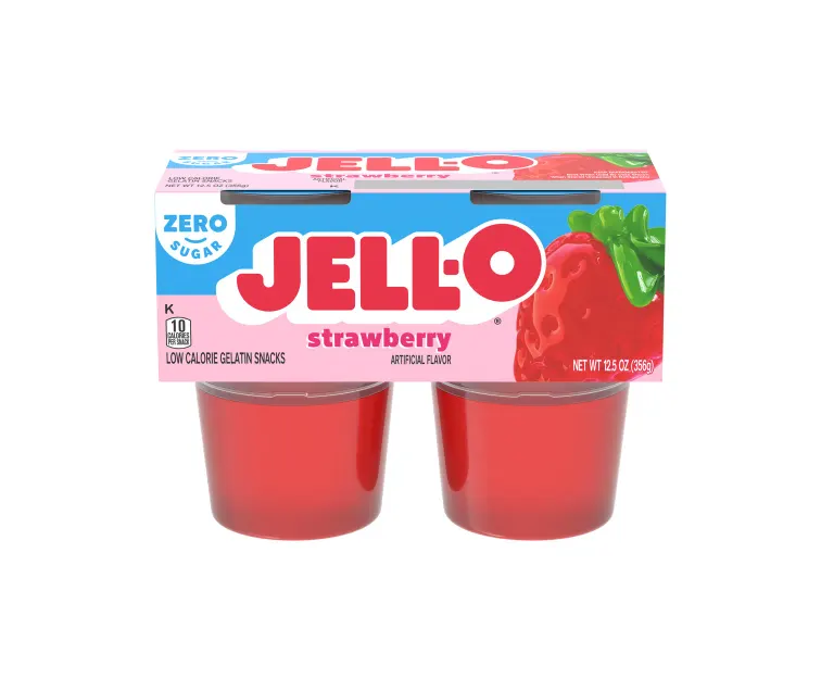 Kraft Heinz Jell-O Zero Sugar Strawberry Gelatin Cups package