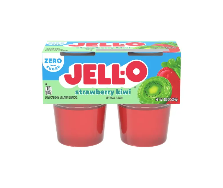 Kraft Heinz Jell-O Zero Sugar Strawberry Kiwi Gelatin Cups package