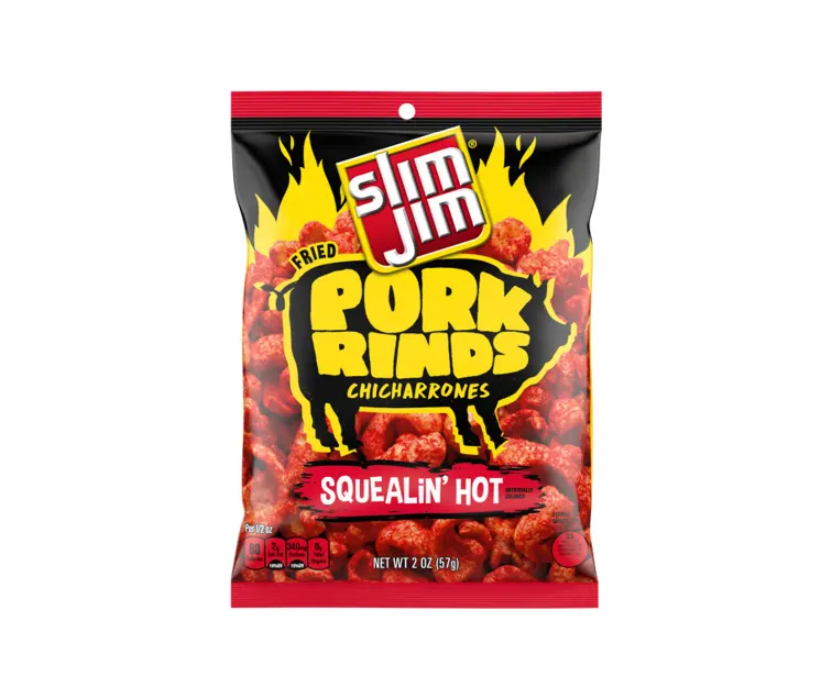 Conagra Slim Jim Squealin' Hot Pork Rinds package