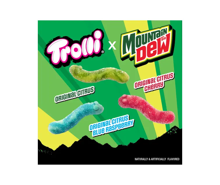 Ferrara Candy Trolli x Mountain Dew Sour Brite Crawlers package